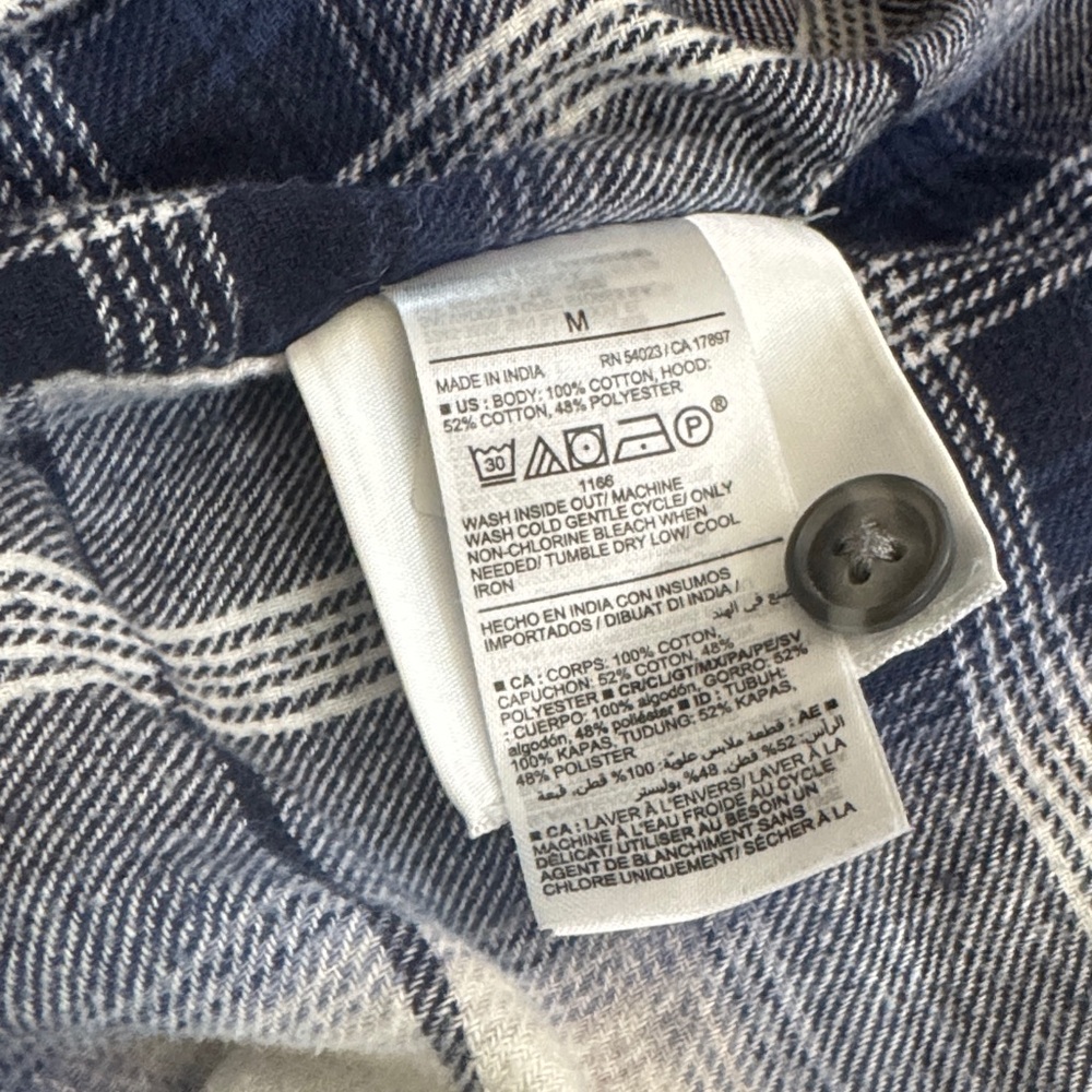 Old Navy Navy and White Plaid Button-Up Shirt with Hood - Picture 7 of 8